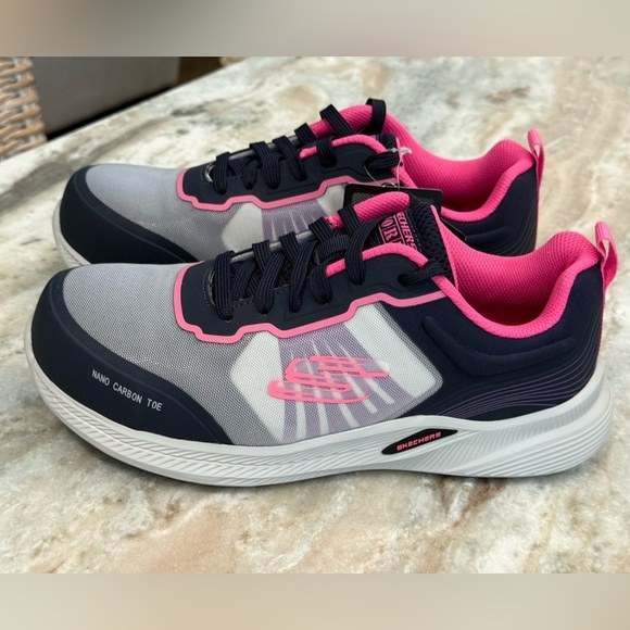 NWT Women’s SKECHERS Carbix-Niyla Carbon toe work sneakers- navy/pink. Size 8.5 - Picture 4 of 11